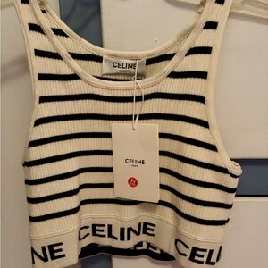 Celine Cream & Black Striped Ribbed Crop Tank